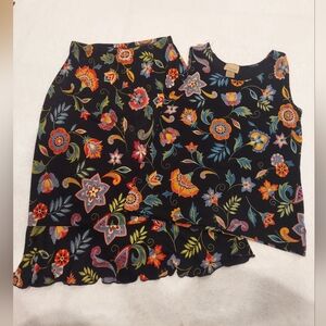 Vintage Choices Black Floral MultiColor Tank/Top~ Skirt Set Women’s Size M